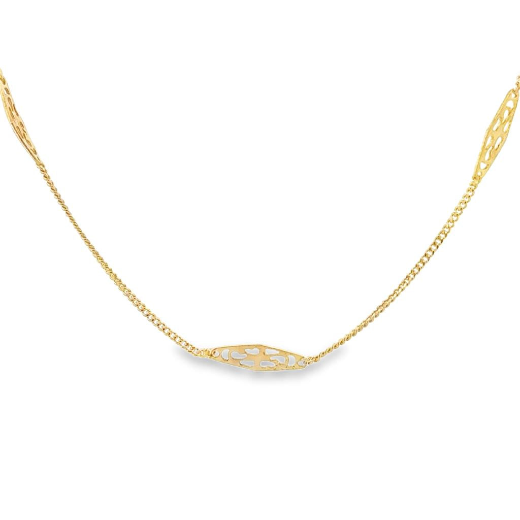 14K Yellow Gold Filigree Bar Chain Necklace – 15"