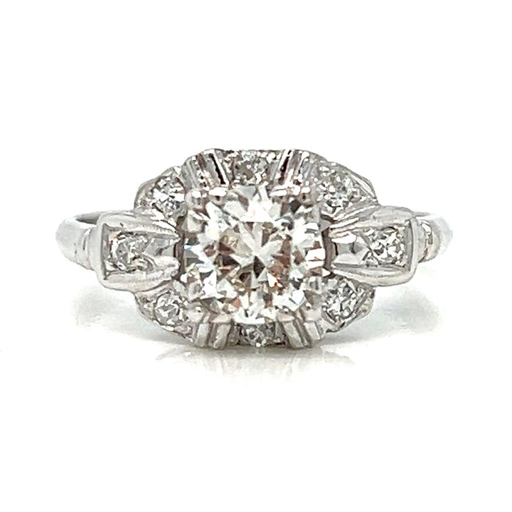 Art Deco 0.77 CT Old European Cut Diamond 18K White Gold Engagement Ring