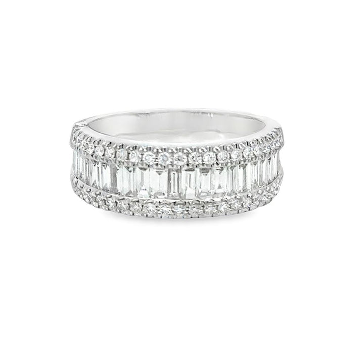 1.02 CTW Diamond Baguette & Round 18K White Gold Wide Band