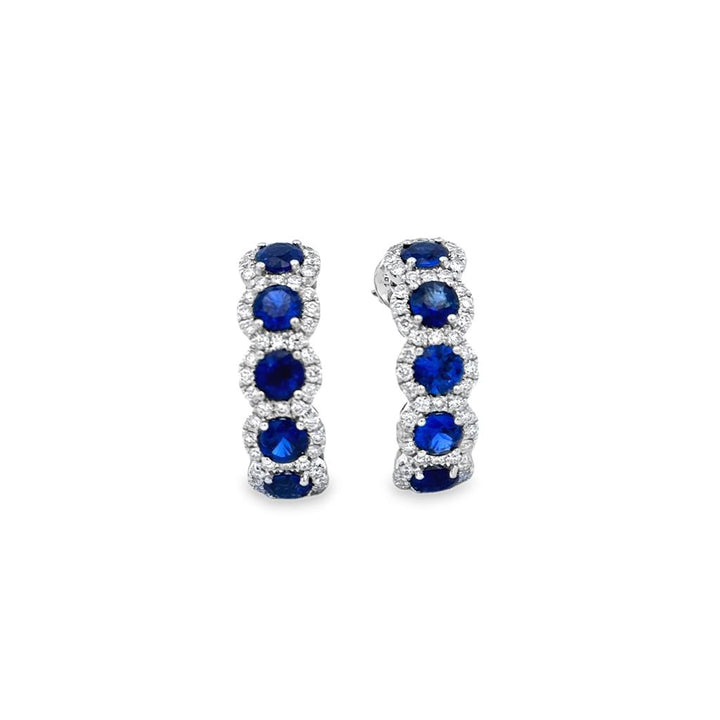 3.19 CTW Sapphire & 0.94 CTW Diamond 14K White Gold Half Hoop Earrings