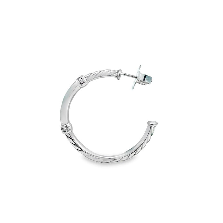 Pre-Owned David Yurman 0.08 CTW Diamond Sterling Silver Hoop Earrings – 1 1/4"