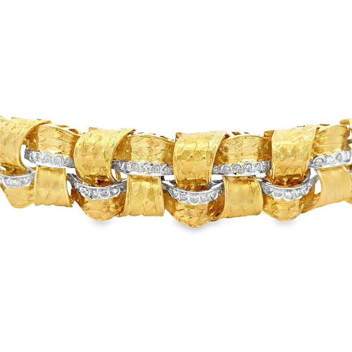 1.60 CTW Diamond 18K Yellow Gold Ribbon Link Bracelet
