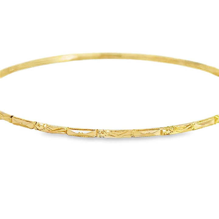 14K Yellow Gold Textured Bangle Bracelet with Geometric Patterns – 1.75mm