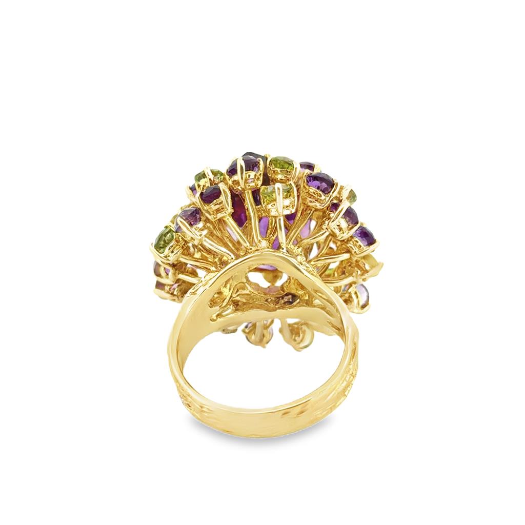 Pear-Shaped Amethyst, Diamond & Peridot Cocktail Ring in 14K Yellow Gold