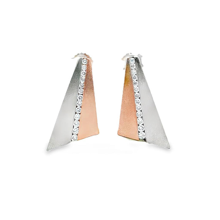 0.40 CTW Diamond 14K Two-Tone Gold Modernist Triangle Earrings