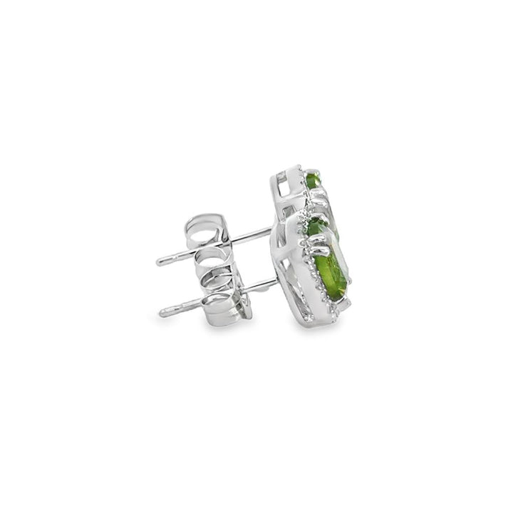 0.12 CTW Diamond Peridot 14K White Gold Halo Stud Earrings