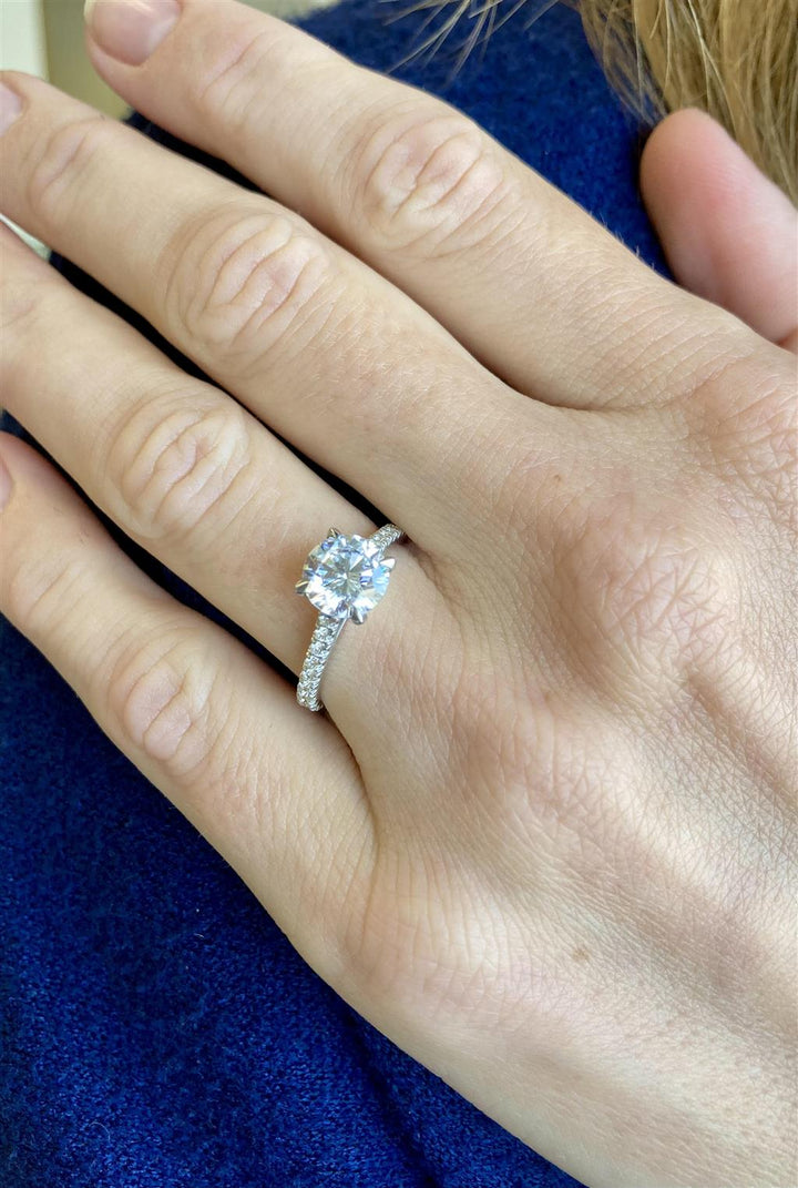 Hidden Halo Engagement Semi-Mount Diamond 18K White Gold Classic Pave Setting Engagement Ring