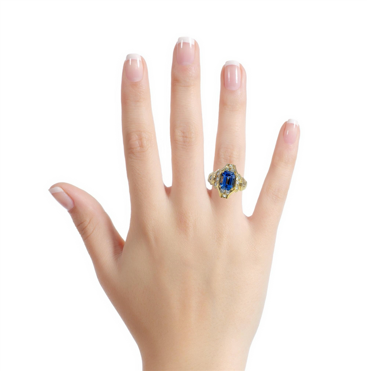3.69 CT Sapphire & 0.80 CTW Diamond 18K Yellow Gold Octagonal Ring - GIA