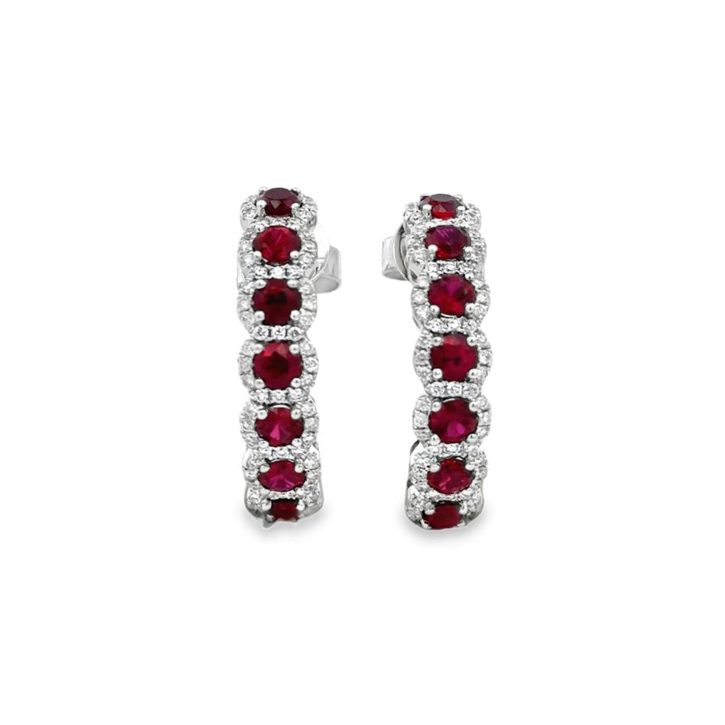 1.81 CTW Ruby & 0.48 CTW Diamond 14K White Gold Half Hoop Earrings