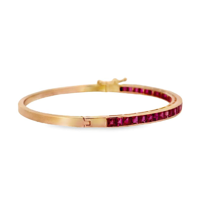 Princess Cut Ruby 14K Yellow Gold Bangle Bracelet – 3.5mm