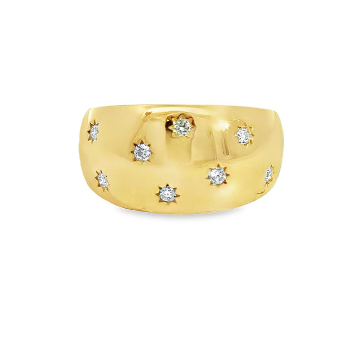 0.15 CTW Diamond 18K Yellow Gold Sunburst Dome Ring