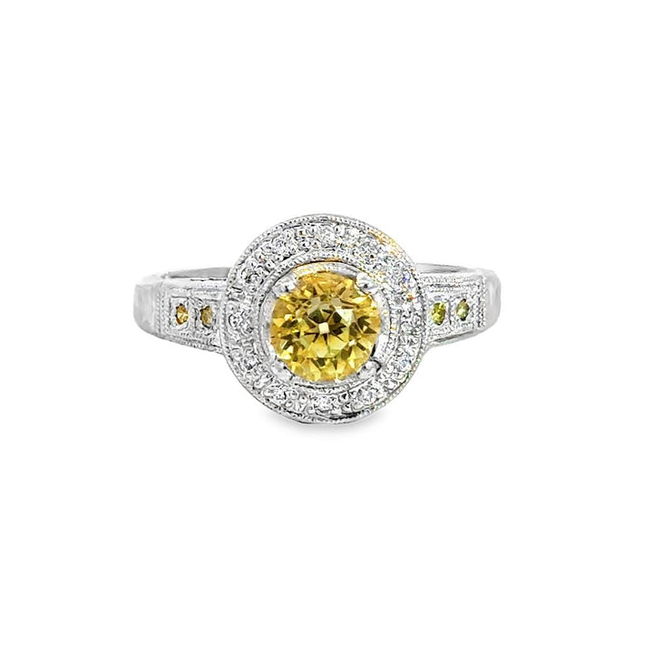 1.06 CT Yellow Sapphire & 0.20 CTW Diamond 14K White Gold Halo Ring