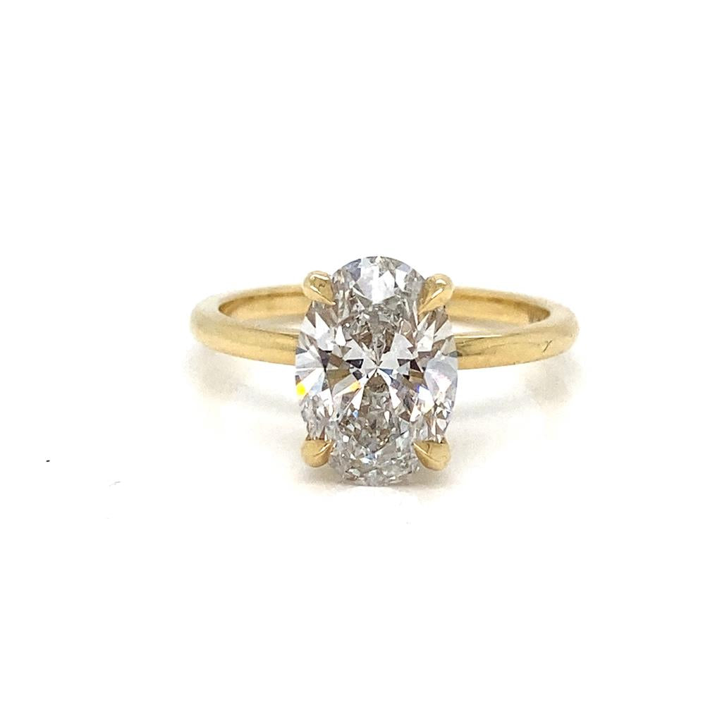 Hidden Halo Semi-Mount Oval Diamond 18K Yellow Gold Engagement Ring