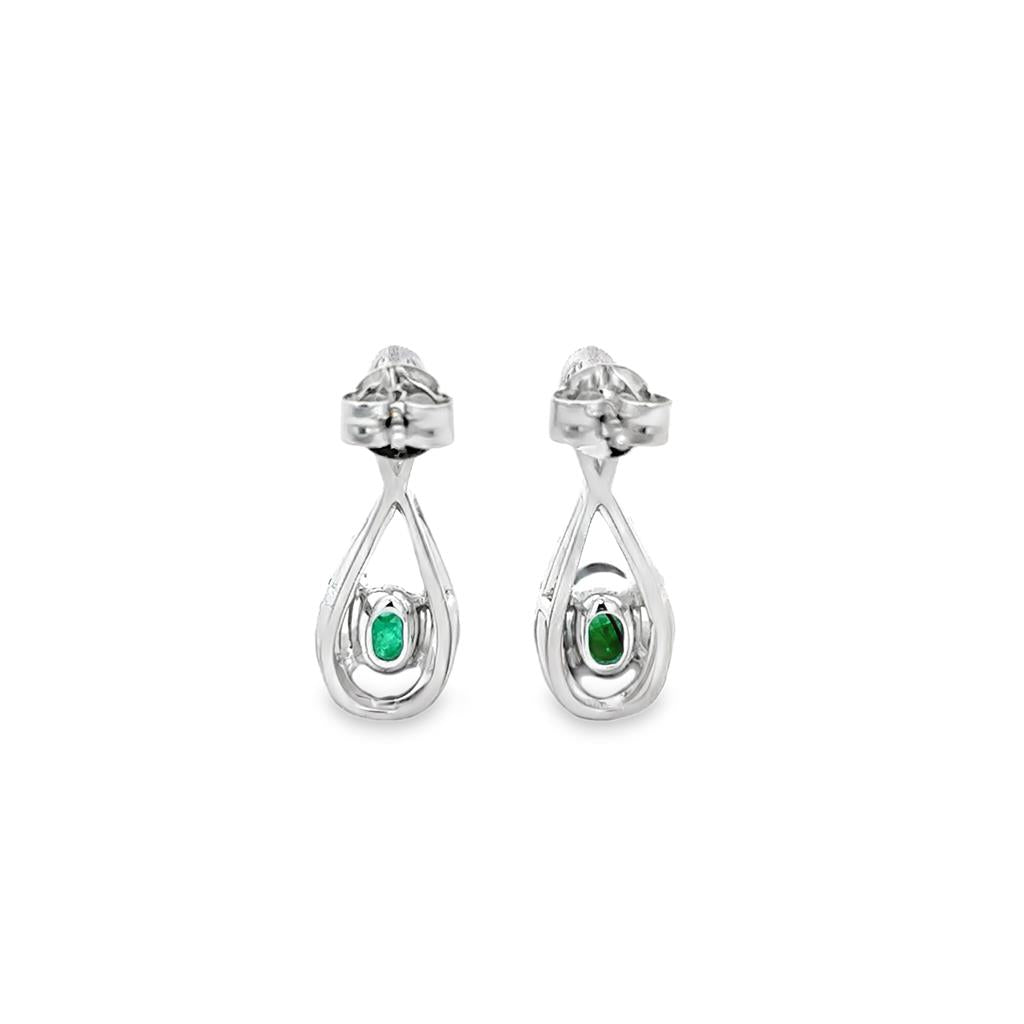 0.95 CTW Emerald & 0.33 CTW Diamond 14K White Gold Teardrop-Infinity Drop Earrings