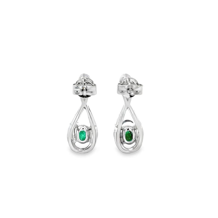 0.95 CTW Emerald & 0.33 CTW Diamond 14K White Gold Teardrop-Infinity Drop Earrings