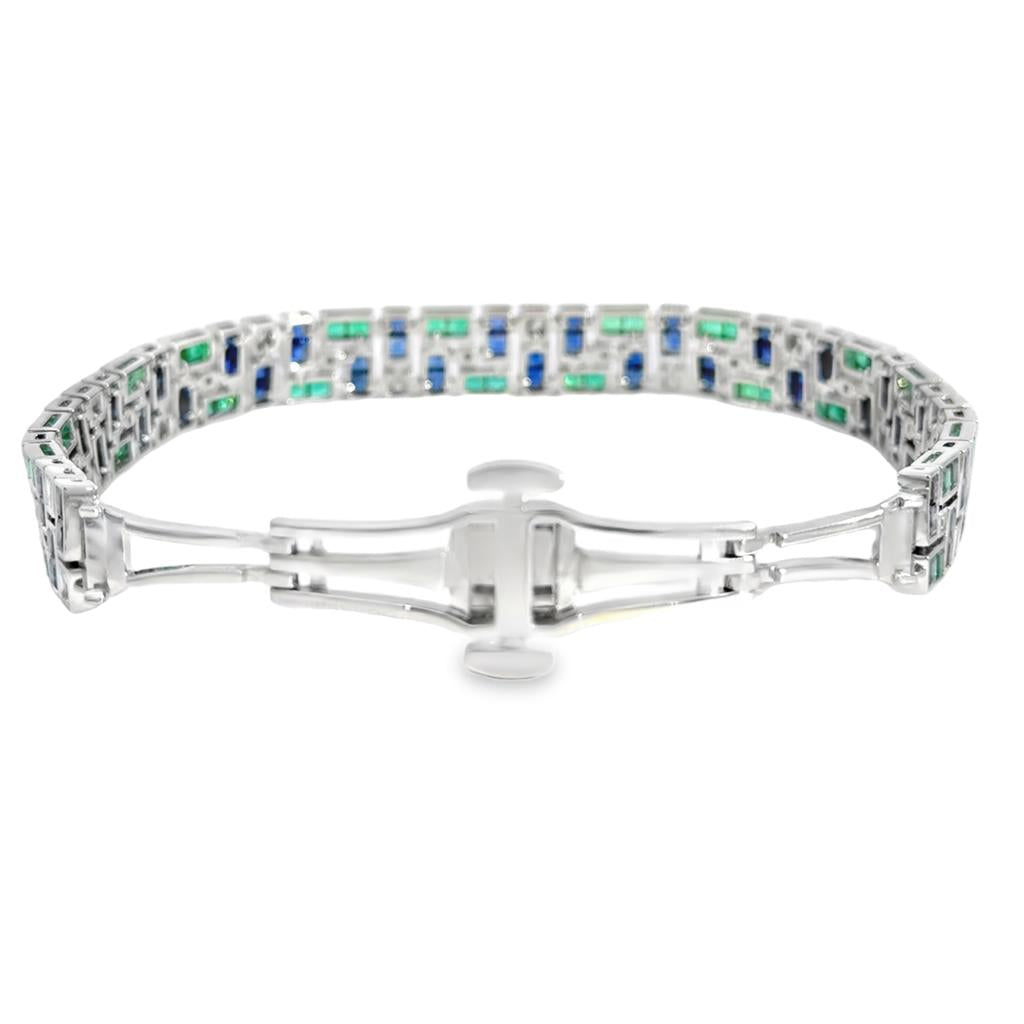 Robert Procop 14.30 CTW Emerald, Blue Sapphire & Diamond Platinum French Cut Masterpiece Bracelet