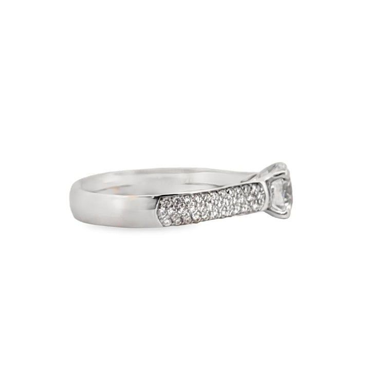 1.46 CTW Diamond Engagement Ring in 18K White Gold – 1.12ct Center (GIA)