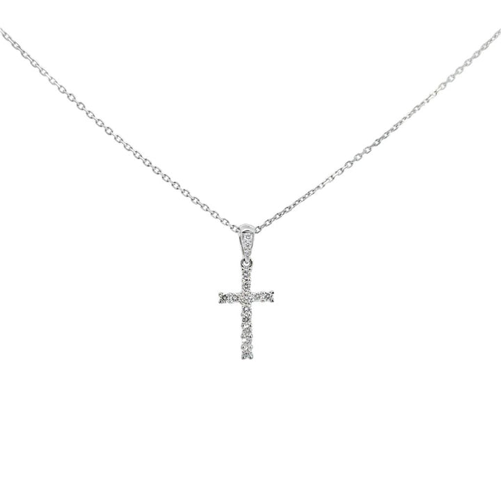 0.19 CTW Diamond 18K White Gold Mini Cross Pendant Necklace