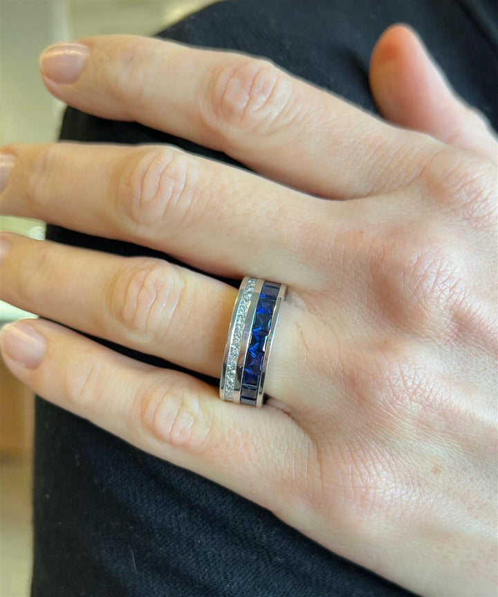 Robert Procop 4.59 CTW French Cut Sapphires with 1.13 CTW Diamond Platinum Ring