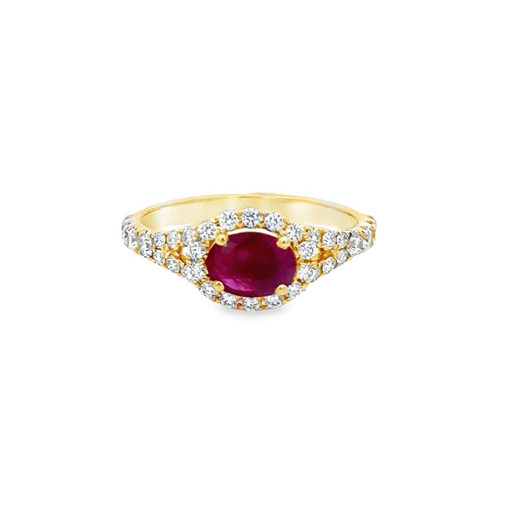 0.80 CT Oval Ruby & 0.55 CTW Diamond Ring – 14K Yellow Gold