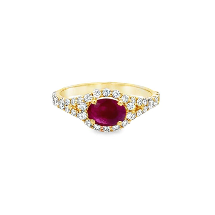 0.80 CT Oval Ruby & 0.55 CTW Diamond Ring – 14K Yellow Gold