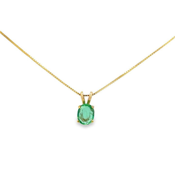 Oval Emerald 14K Yellow Gold Solitaire Pendant Necklace