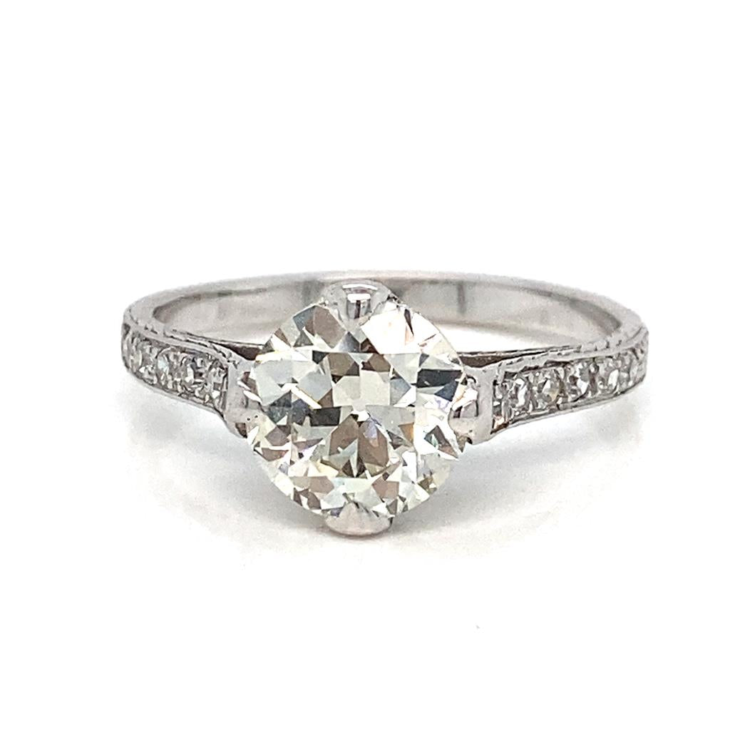 1.77 CT Old European Cut Diamond Platinum Art Deco Style Engagement Ring
