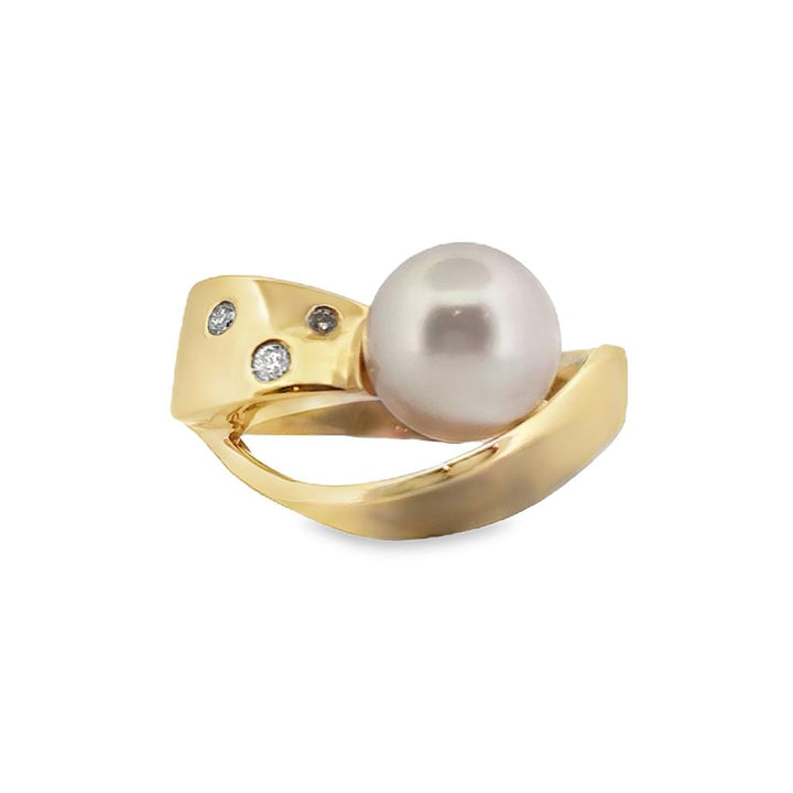 9mm Pearl and Diamond Modern Ring, 14K Yellow Gold