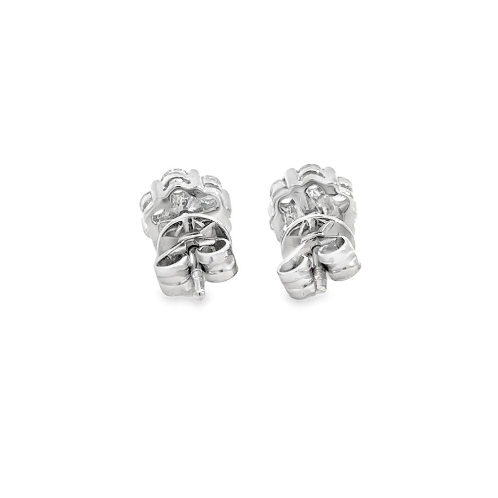 0.71 CTW Diamond Floral Stud Earrings – 18K White Gold, 7mm