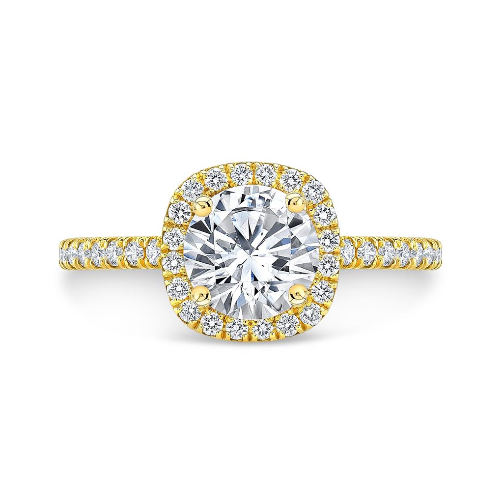 Cushion Shape Halo Engagement Semi-Mount Ring in 18K Yellow Gold