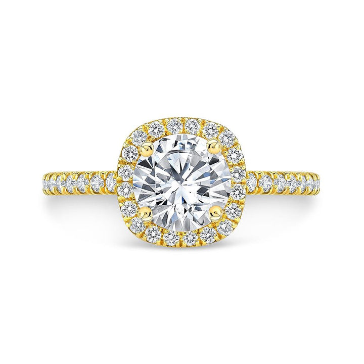 Cushion Shape Halo Engagement Semi-Mount Ring in 18K Yellow Gold