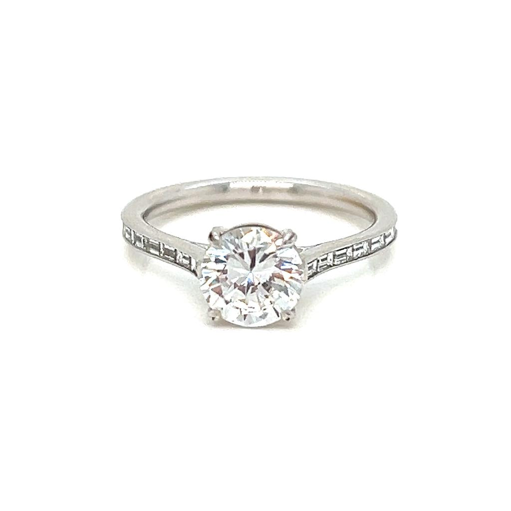 Danhov Designs engagement ring, 18K white gold diamond ring, straight baguette pave band, estate collection