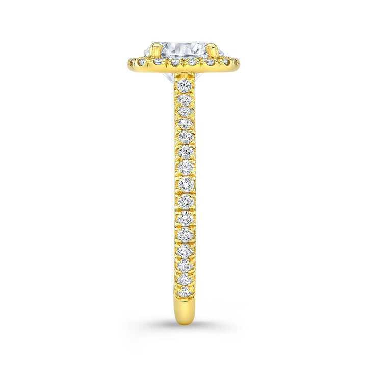 Cushion Shape Halo Engagement Semi-Mount Ring in 18K Yellow Gold