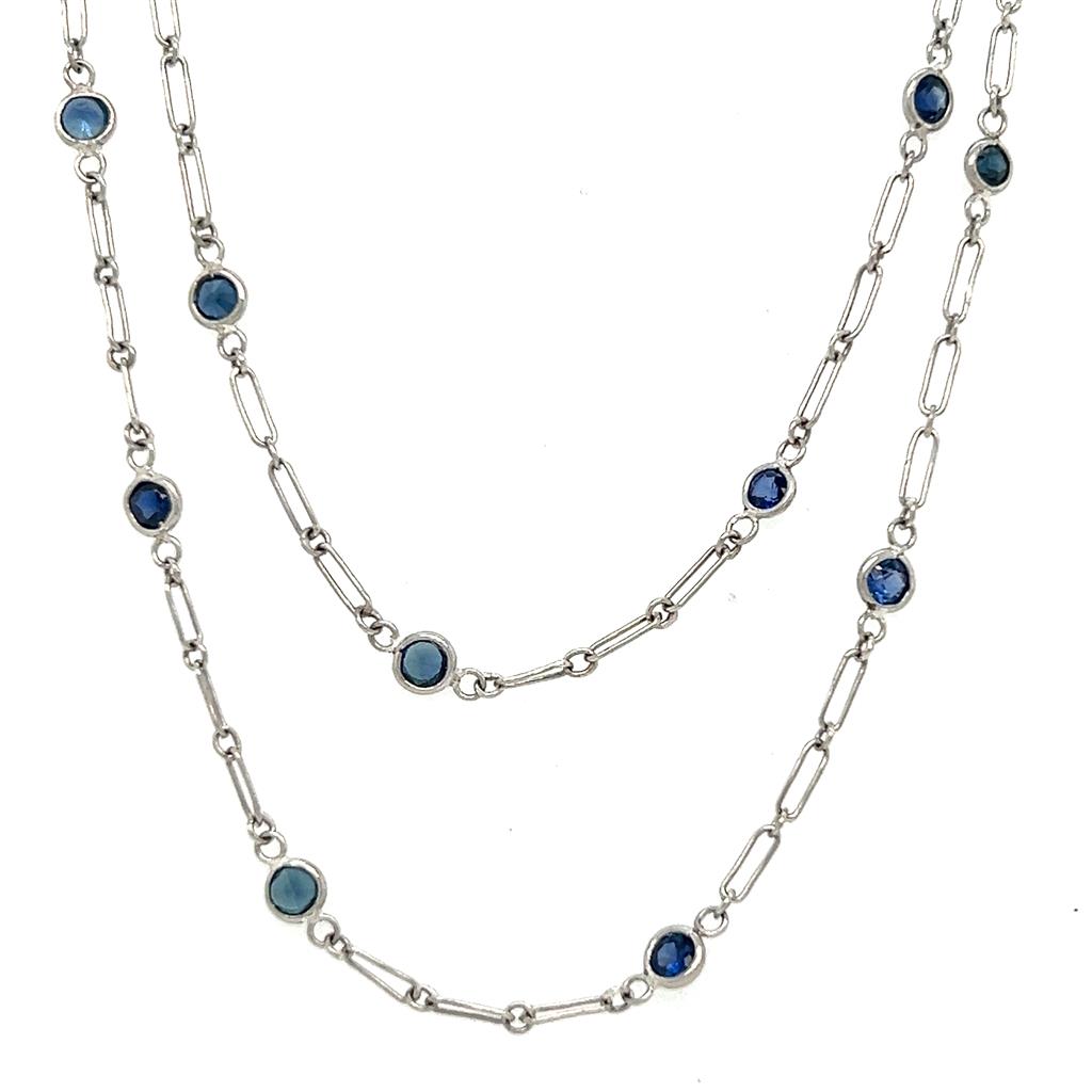 Handmade Platinum Blue Sapphire Chain Necklace