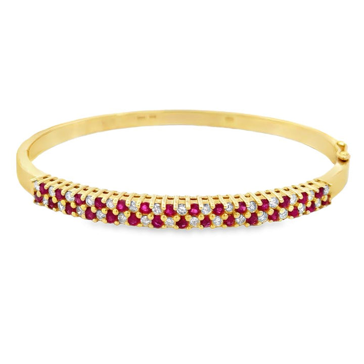 0.55 CTW Diamond & Ruby Double Row 14K Yellow Gold Bangle Bracelet