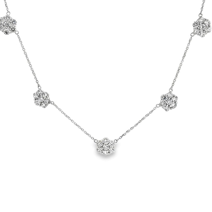 3.01 CTW Diamond Floret Station Necklace in 14K White Gold