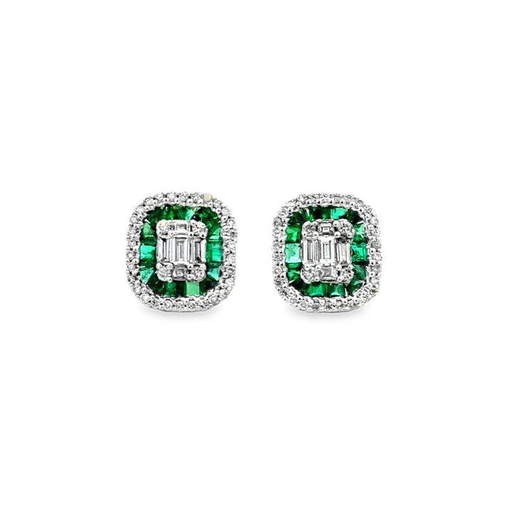 0.61 CTW Emerald & 0.89 CTW Diamond 14K Two-Tone Gold Emerald-Cut Halo Stud Earrings