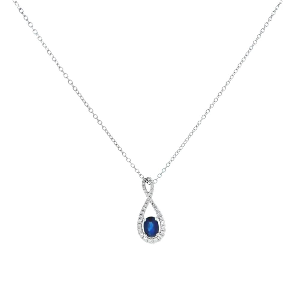 14K White Gold Sapphire & Diamond Pendant Necklace – 0.94 CT Sapphire | 0.29 CTW Diamonds