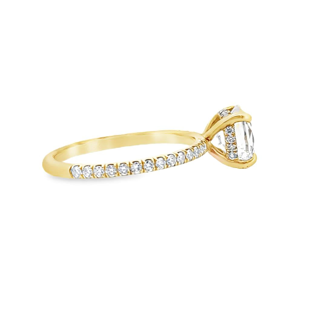 Hidden Halo Micro Pavé Engagement Semi-Mount Ring in 18K Yellow Gold