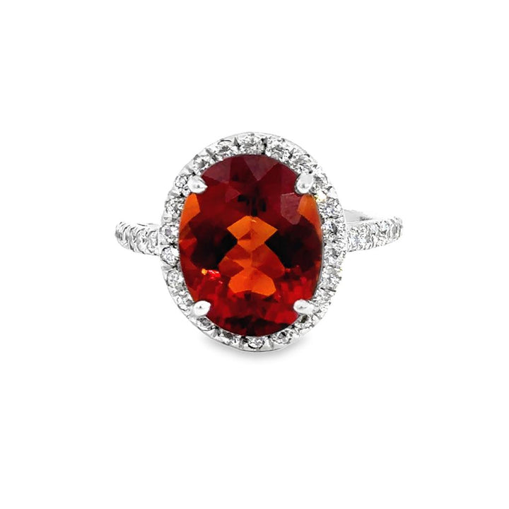 4.14 CT Dark Orange Citrine & 0.60 CTW Diamond 14K White Gold Ring