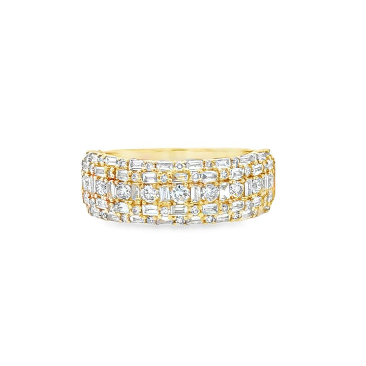 1.02 CTW Baguette and Round Diamond Wide Band Ring in 14K Yellow Gold