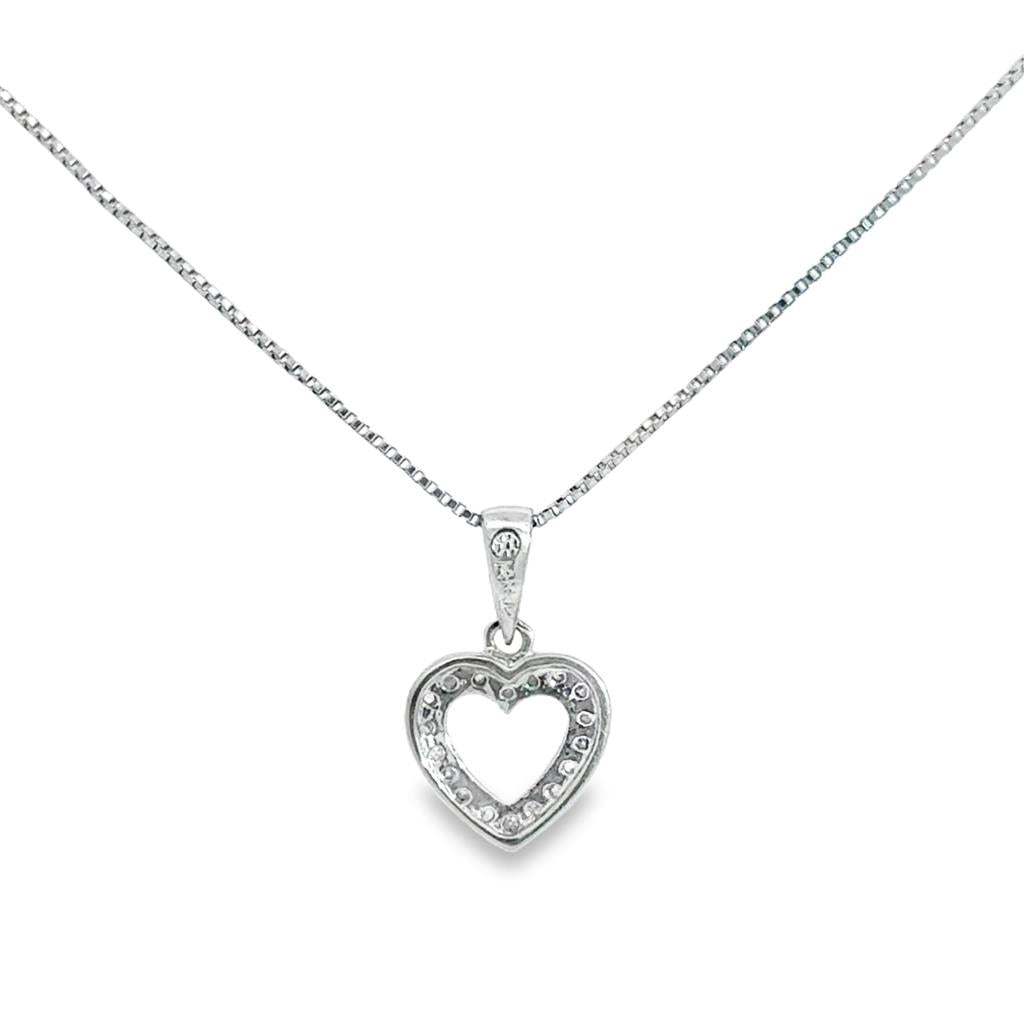 .10 CTW Diamond Petite Open Heart Necklace in 14K White Gold