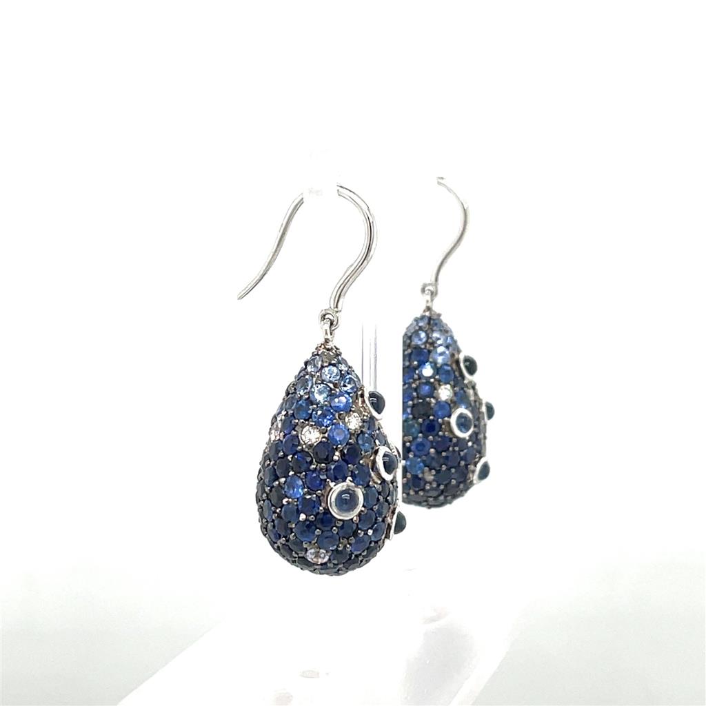 Multi Colored Sapphire and Diamond Drop Earrings