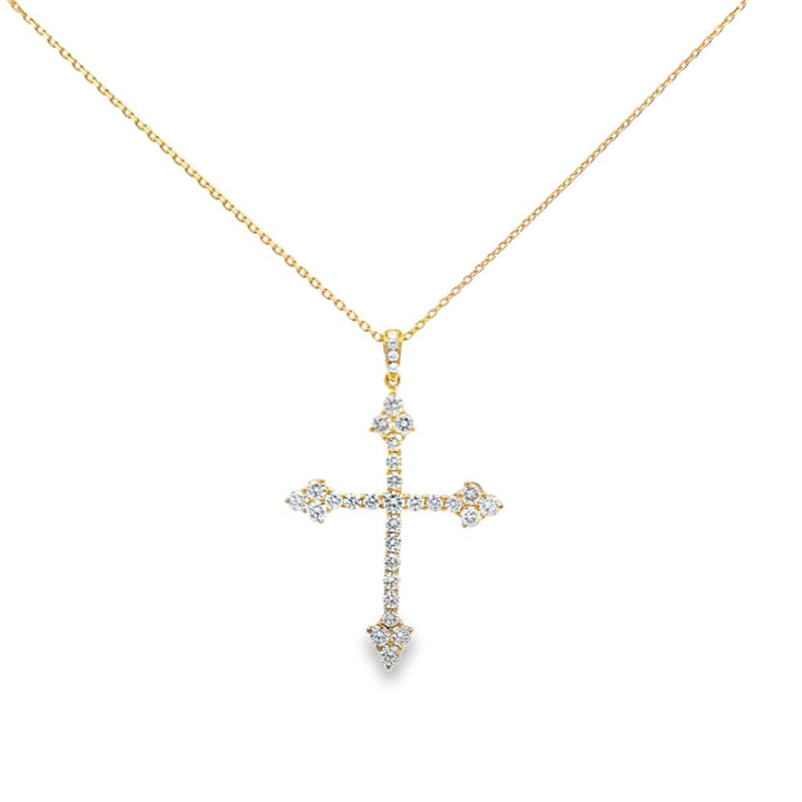 1.27 CTW Diamond 18K Yellow Gold Cross Pendant Necklace