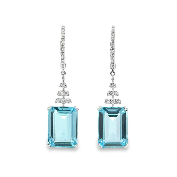 17.42 CTW Sky Blue Topaz & 0.28 CTW Diamond 18K White Gold Drop Earrings