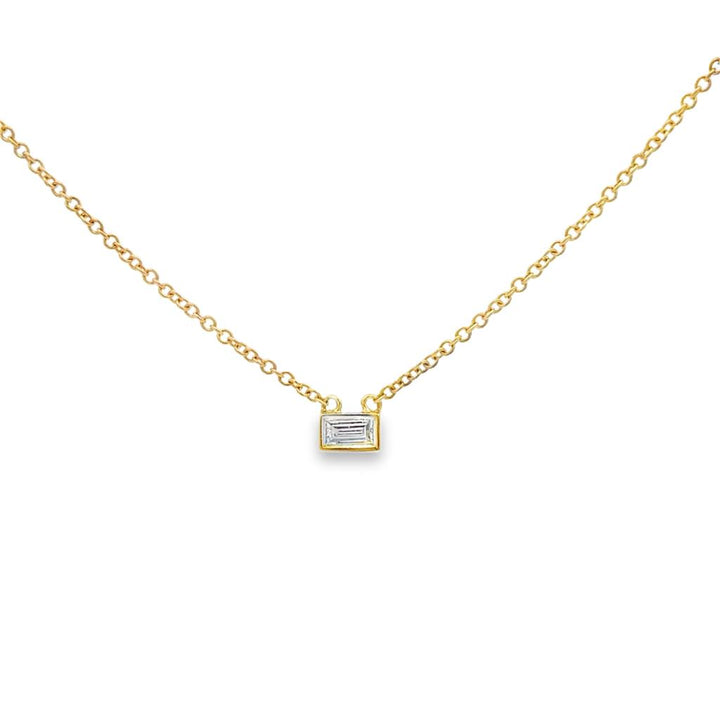 0.10 CT Baguette Diamond Pendant Necklace, 14K Yellow Gold