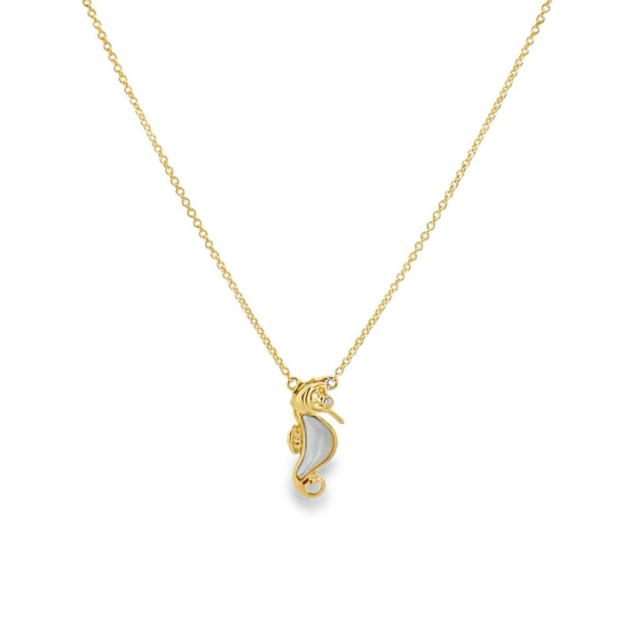 Doves Diamond & Mother of Pearl 18K Yellow Gold Seahorse Pendant Necklace