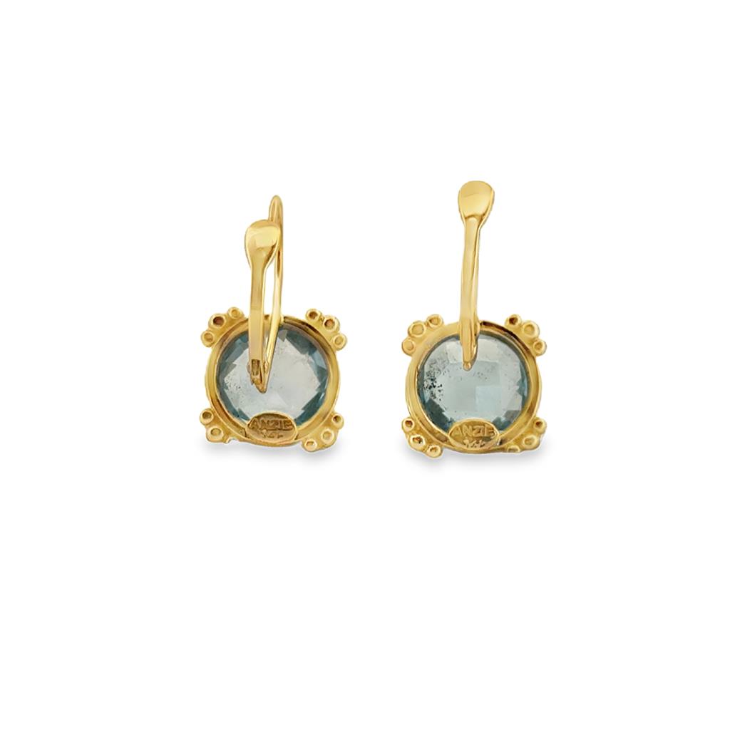10mm Blue Topaz 14K Yellow Gold Drop Earrings with Lever Backs