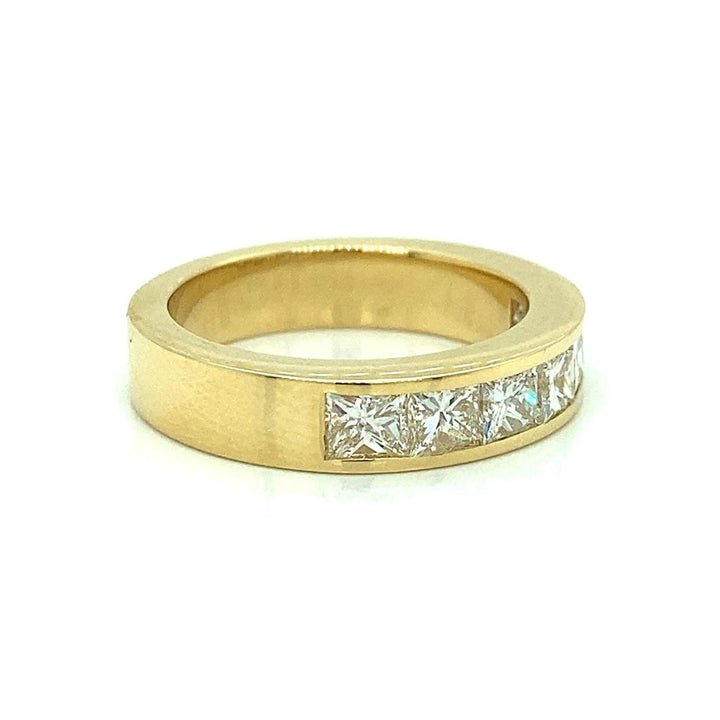 1.53 CTW Princess Diamonds 18K Yellow Gold Channel Set 4.5mm Ring