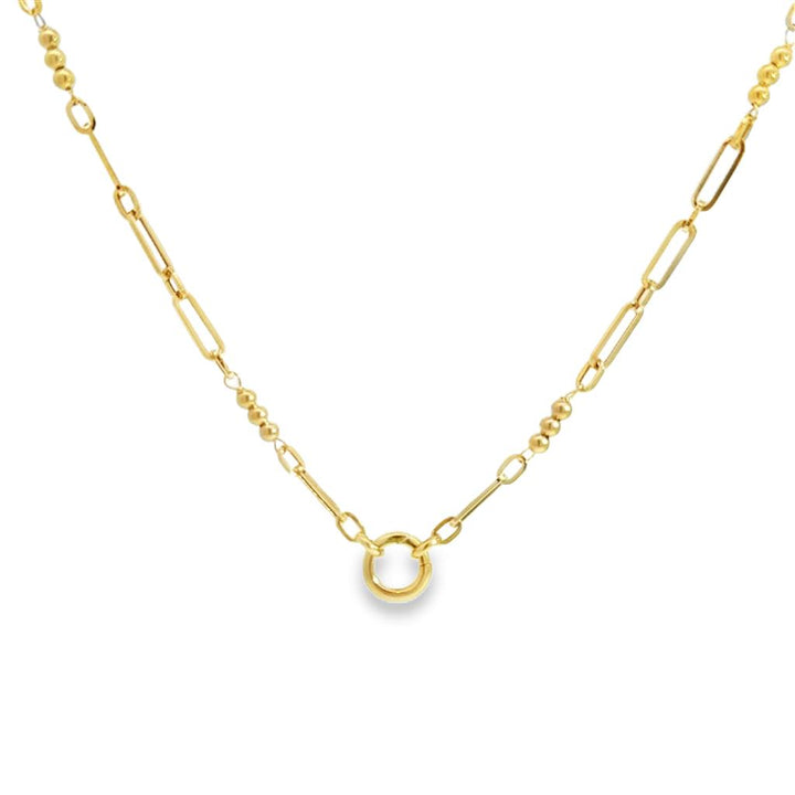 14K Yellow Gold Paper Clip Beaded Chain Necklace